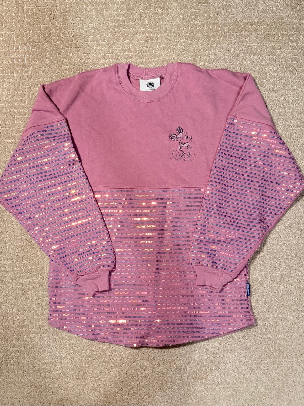 Disney Pink Sequin Stripe Crewneck Top
